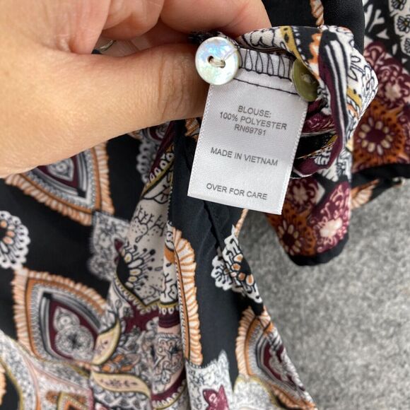 5/$45 Roz & Ali Dress Women M Medium Black Geometric Shift Short Crew Neck - Picture 6 of 9